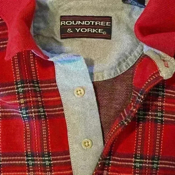 Roundtree & Yorke Men’s L Plaid Long Sleeve Polo Christmas Preppy Holiday Red - Picture 15 of 16